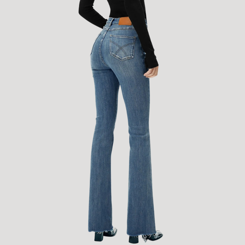 Dam Bootcut Jeans Högmidjade Stretch Flare Denimjeans