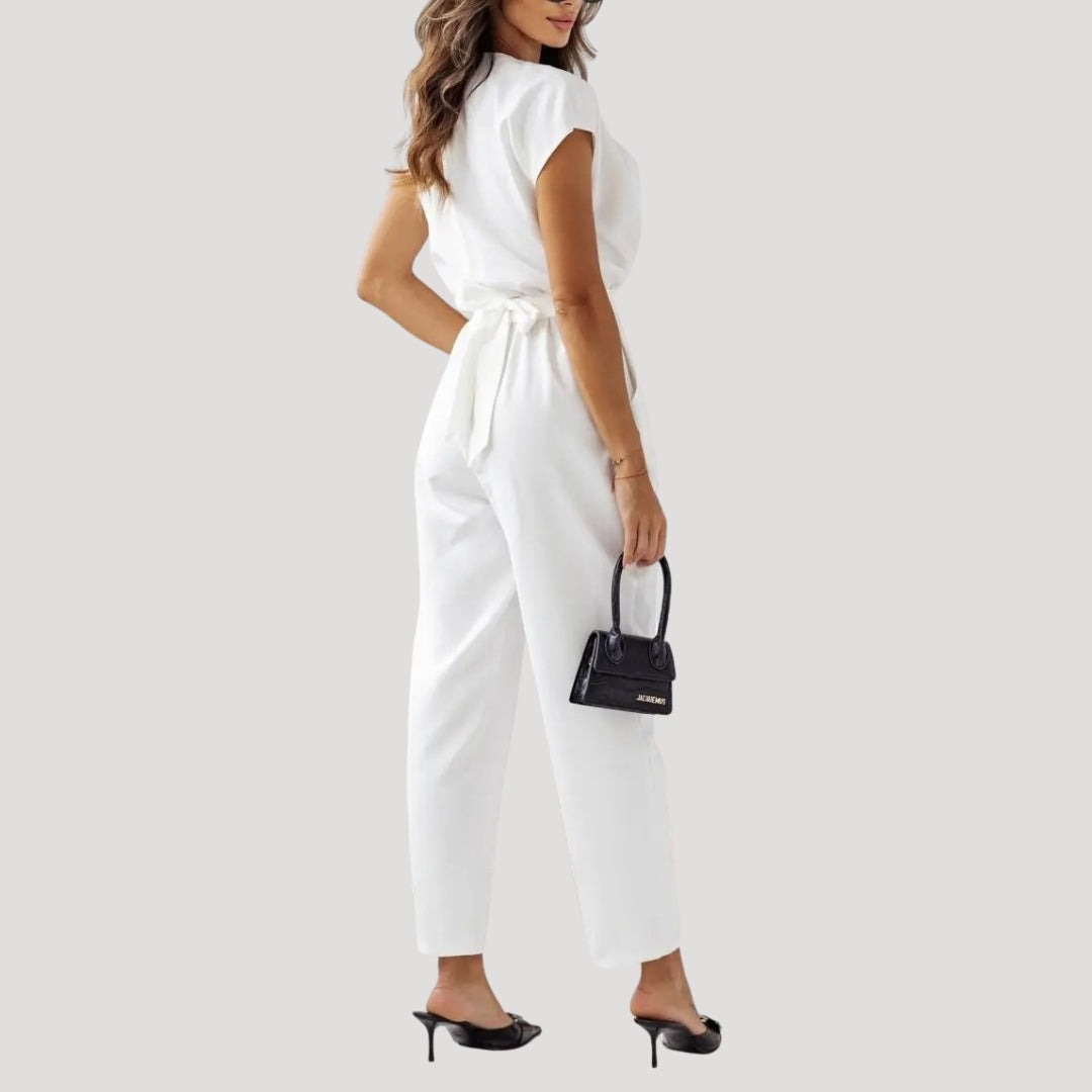Dam byxdress omlottliv kort ärm elegant modell