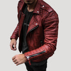 Herr skinnjacka bikerstil kort passform stilren modern