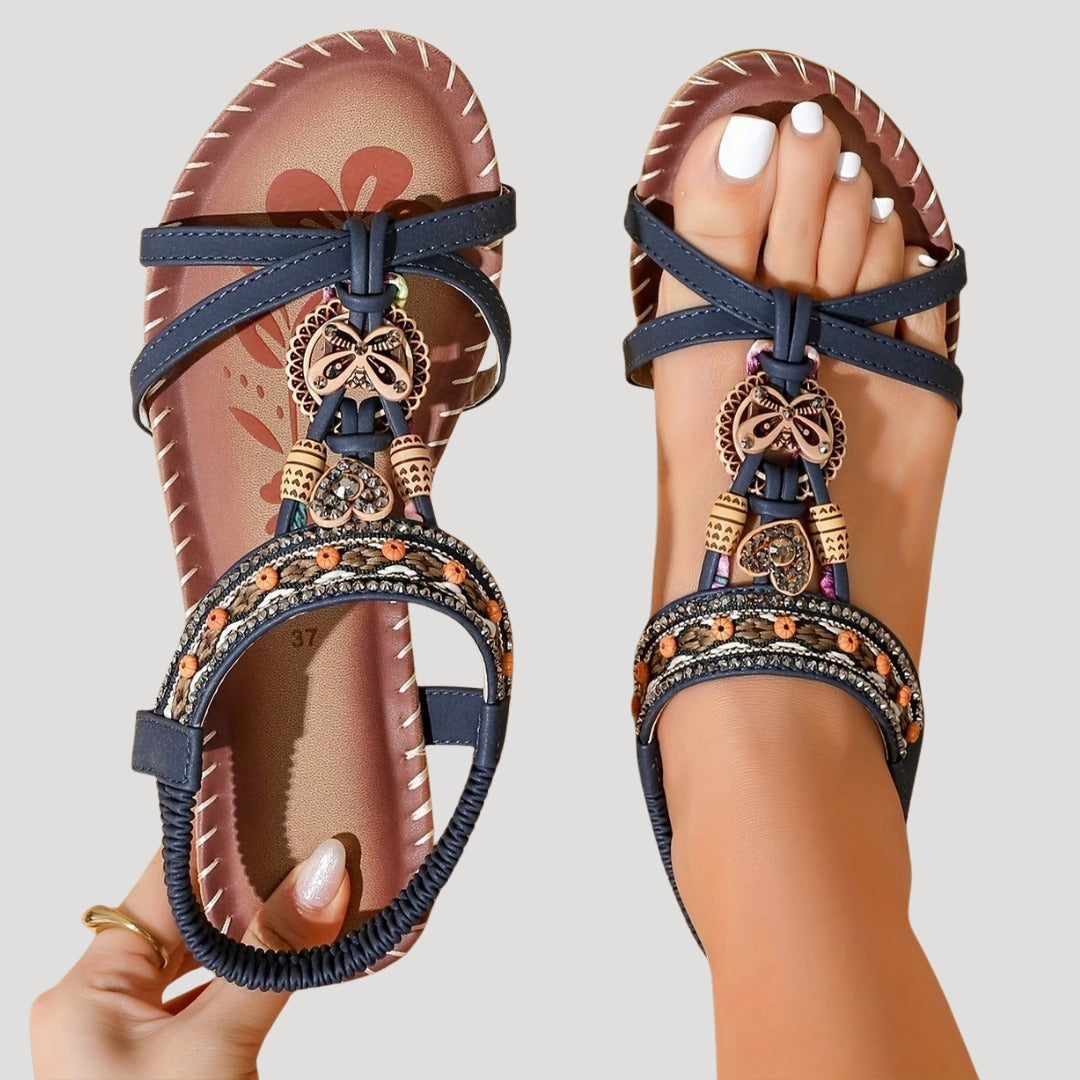 Dam platta sandaler skor med remmar dekor stilrena bekväma