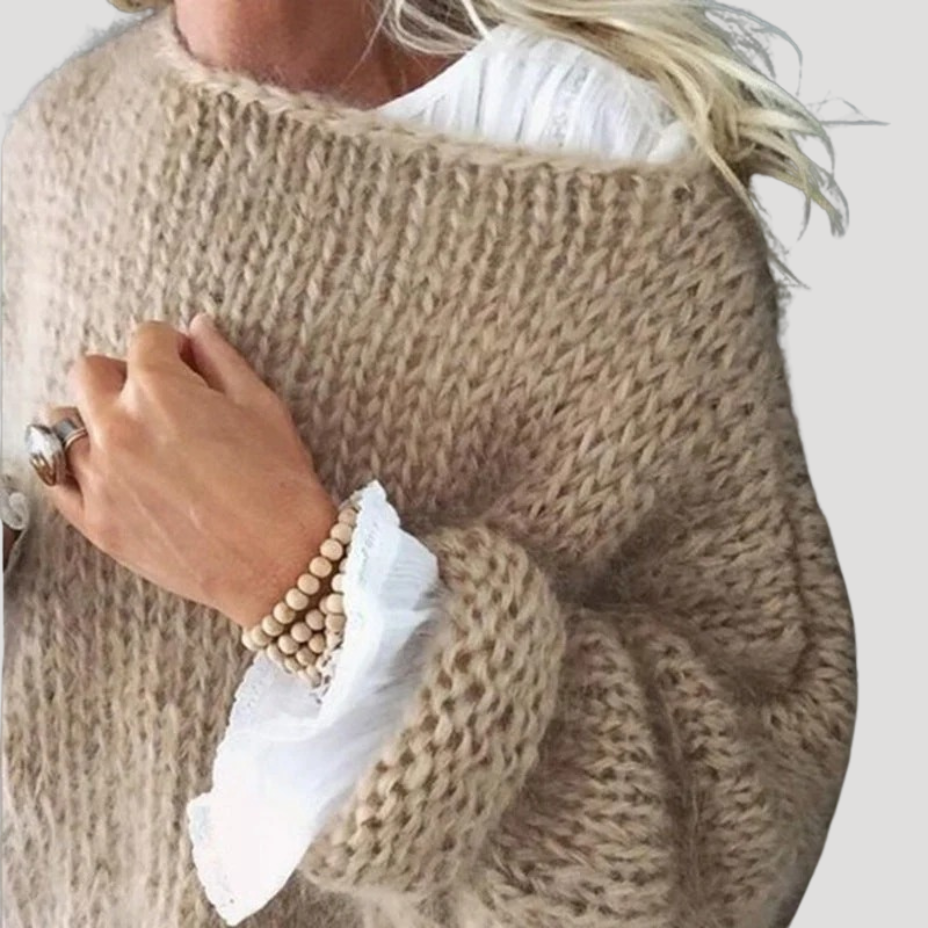 Dam Stickad Tröja Off Shoulder Långärmad Bred Halsringning