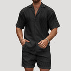Herr matchande set kortärmad skjorta och shorts stilren
