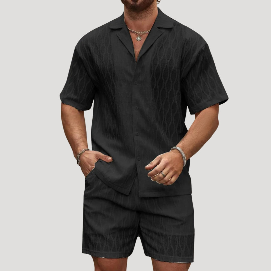 Herr matchande set kortärmad skjorta och shorts stilren