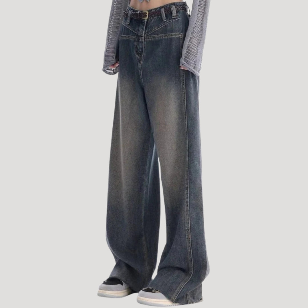 Dam vida mörkblå denimjeans med breda ben och hög midja