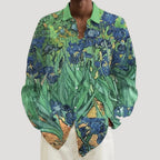 Herr mönstrad linne skjorta långärmad lös passform