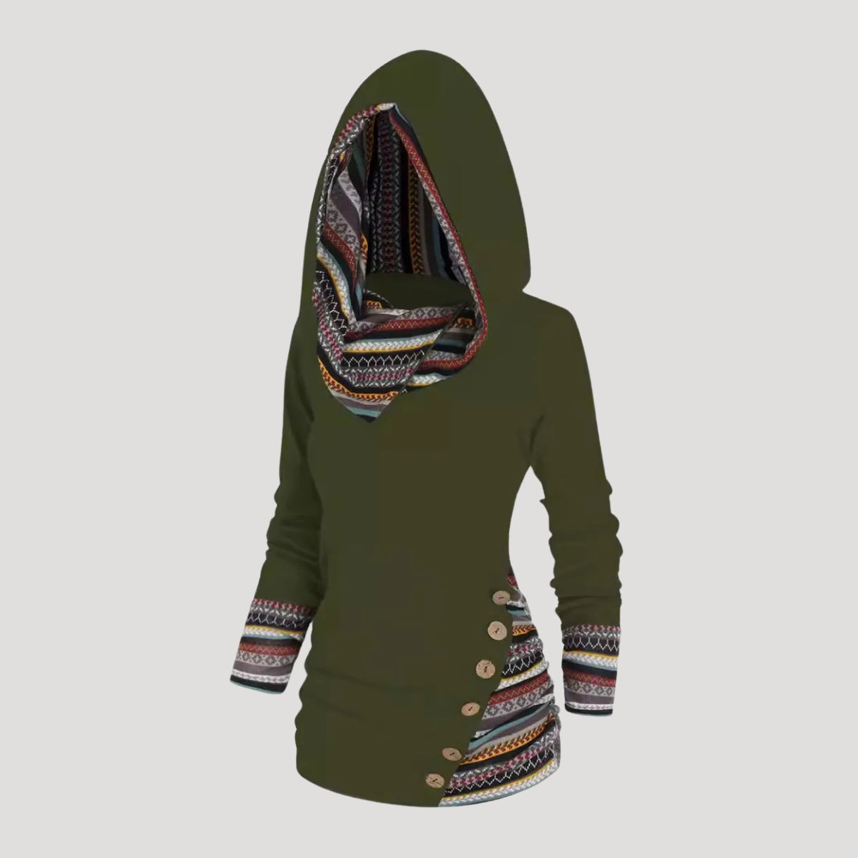 Dam lång hoodie med huva och knappar snygga myskläder