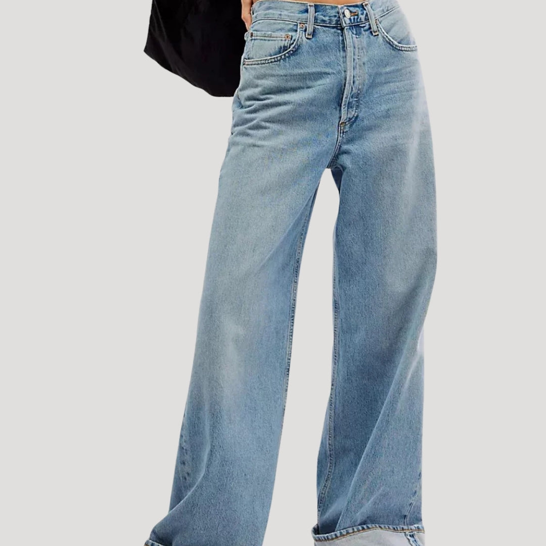 Dam jeans baggy vida raka blå byxor lågmidjade