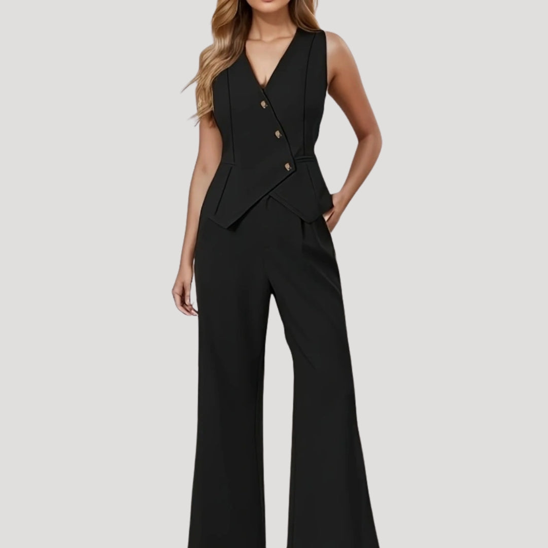Dam ärmlös byxdress dam jumpsuit med vida ben