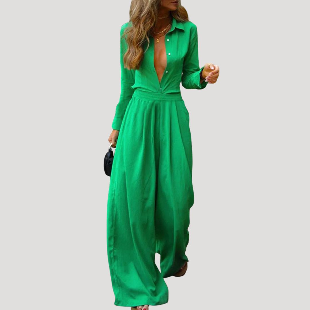 Dam långärmad jumpsuit med vida ben