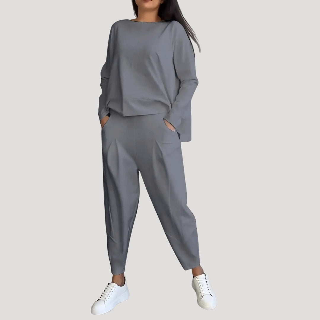 Dam tvådelat set långärmad topp vida byxor