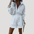Dam långärmad spets playsuit med knappar