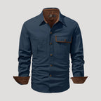 Herr långärmad overshirt skjorta med bröstfickor