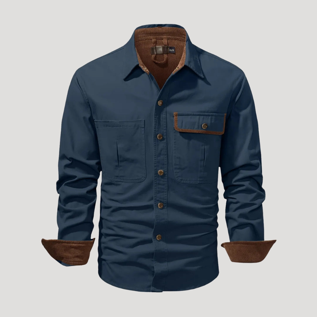 Herr långärmad overshirt skjorta med bröstfickor