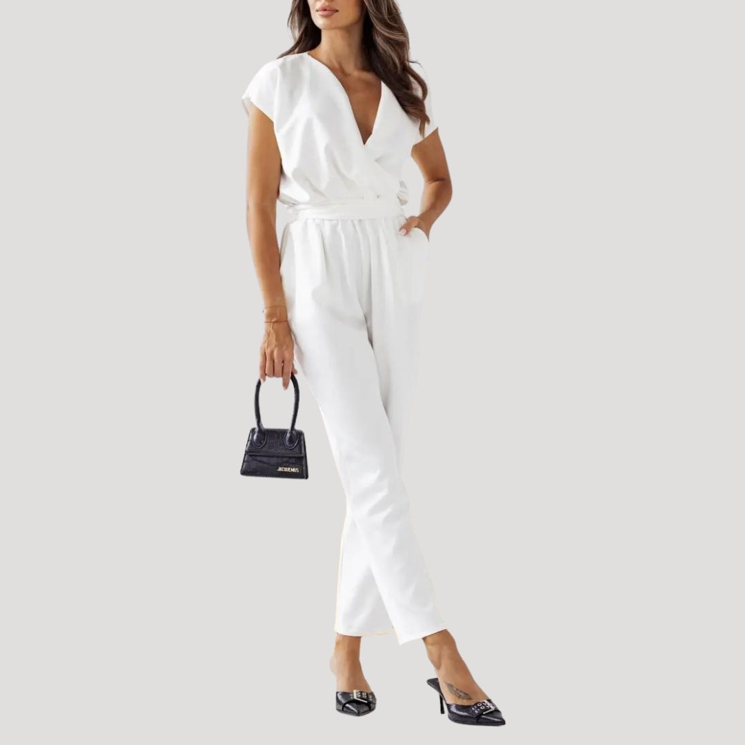 Dam byxdress omlottliv kort ärm elegant modell