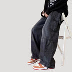 Dam baggy jeans med vida ben och cargofickor