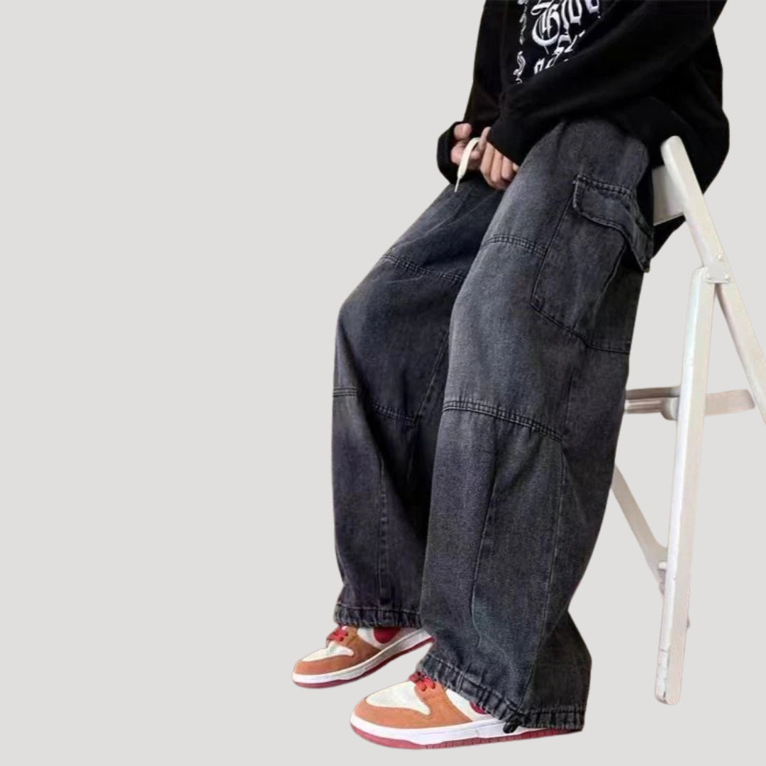 Dam baggy jeans med vida ben och cargofickor