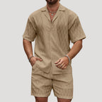 Herr matchande set kortärmad skjorta och shorts stilren