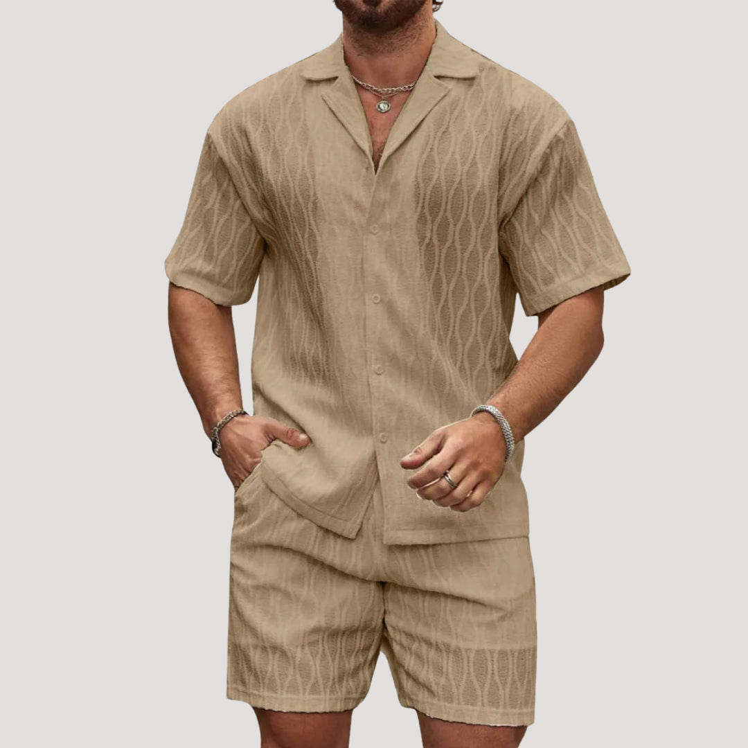 Herr matchande set kortärmad skjorta och shorts stilren