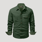 Herr långärmad overshirt skjorta med bröstfickor