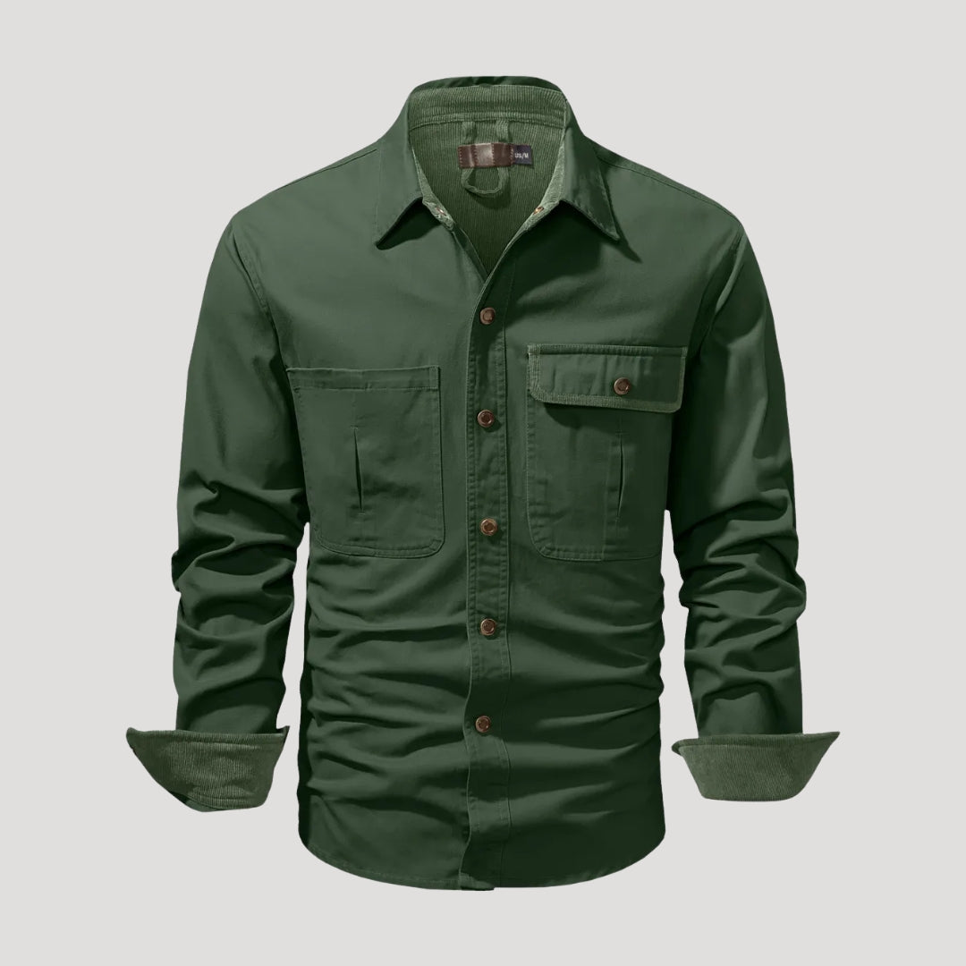 Herr långärmad overshirt skjorta med bröstfickor