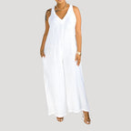 Dam jumpsuit byxdress i linne med vida ben