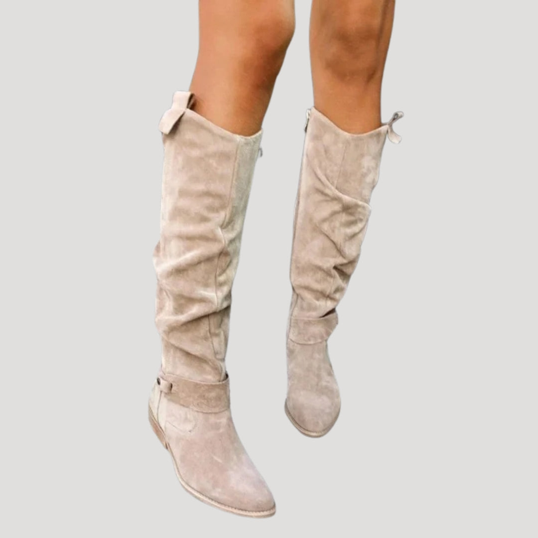 Knähöga stövlar dam – höga boots med låg klack