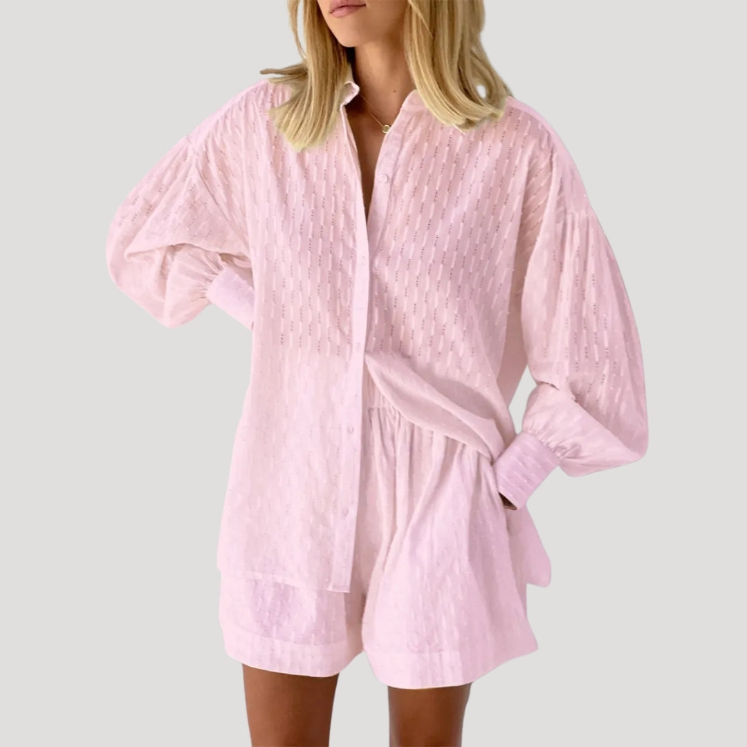 Dam matchande tvådelat set med skjorta och shorts