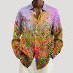 Herr mönstrad linne skjorta långärmad lös passform