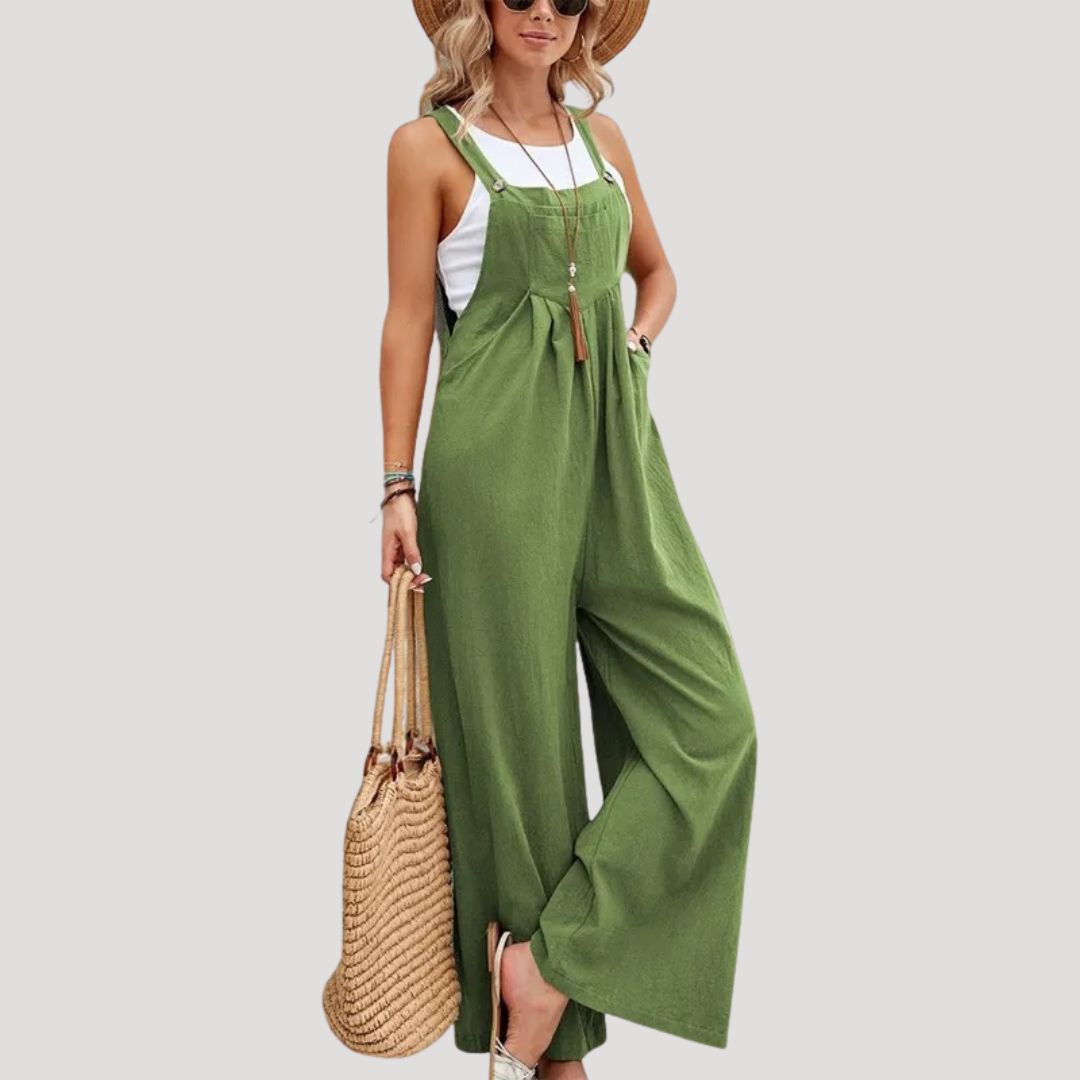 Dam jumpsuit linne hängslen vid passform stilren modern