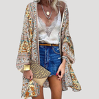 Dam Kimono Lång Mönstrad Öppen Långärmad Boho Cardigan