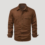 Herr långärmad overshirt skjorta med bröstfickor