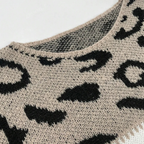 Dam Stickad Tröja Leopardmönster Färgblock Långärmad