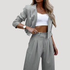 Dam randigt kostym set med blazer och byxor elegant