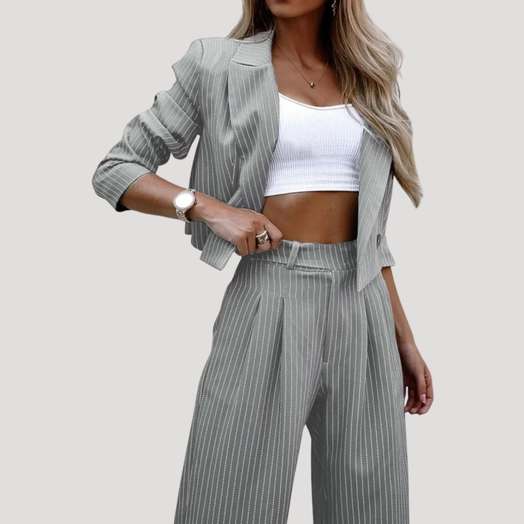 Dam randigt kostym set med blazer och byxor elegant