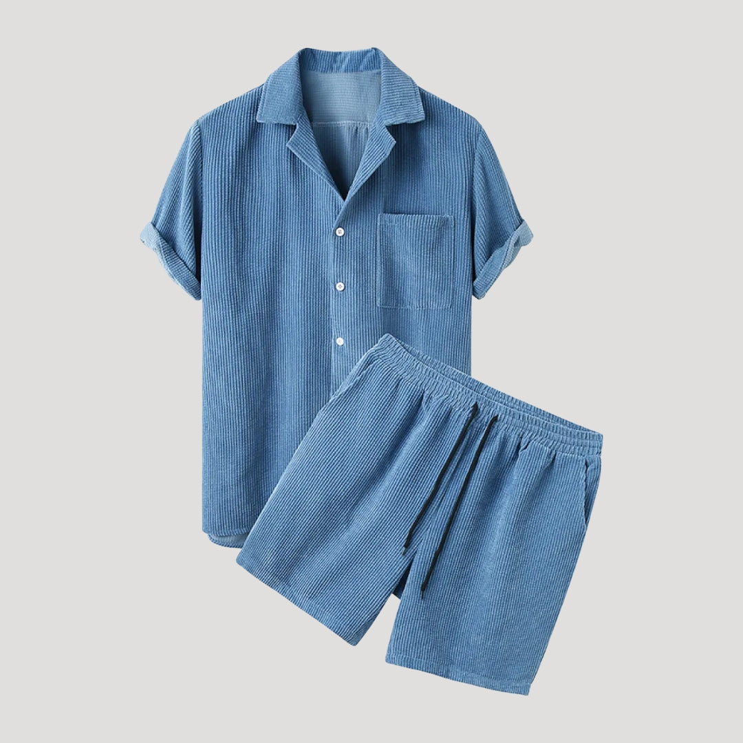 Herr tvådelat set kortärmad skjorta och shorts stilren