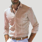 Herr linne skjorta randig slim fit långärmad klassisk stil