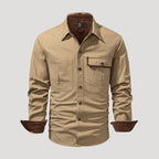 Herr långärmad overshirt skjorta med bröstfickor