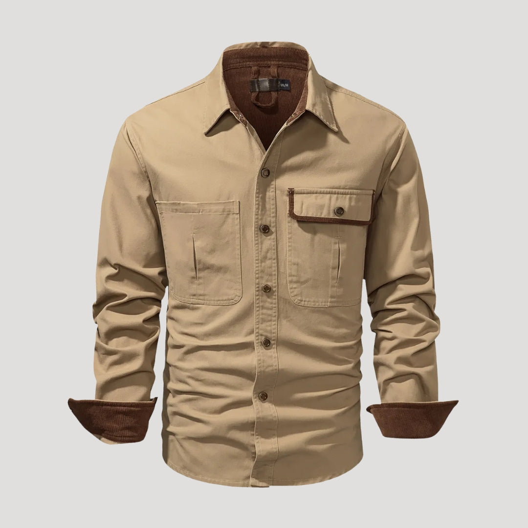 Herr långärmad overshirt skjorta med bröstfickor