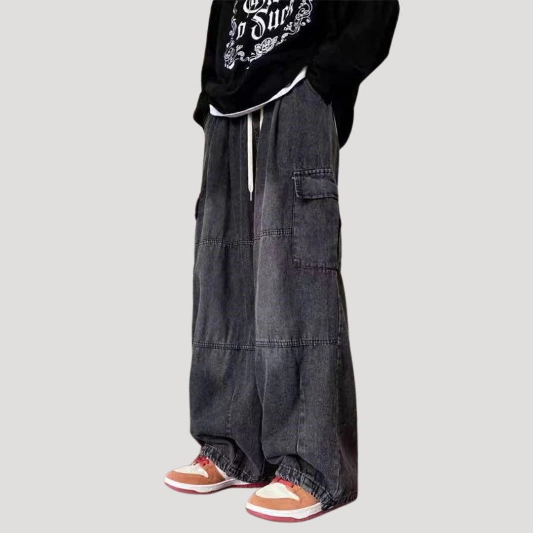Dam baggy jeans med vida ben och cargofickor