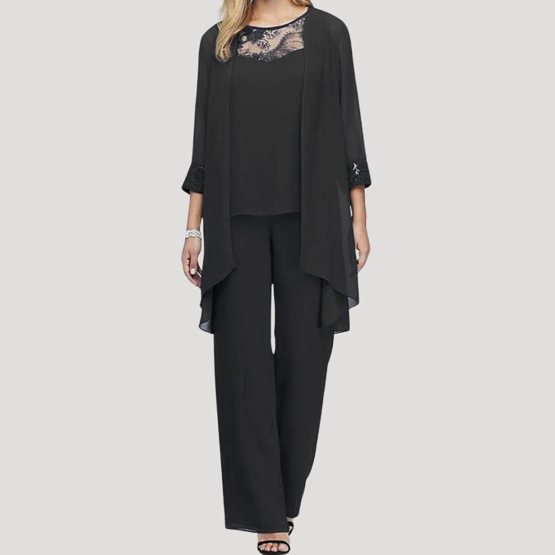 Dam tvådelat set med byxor och spets