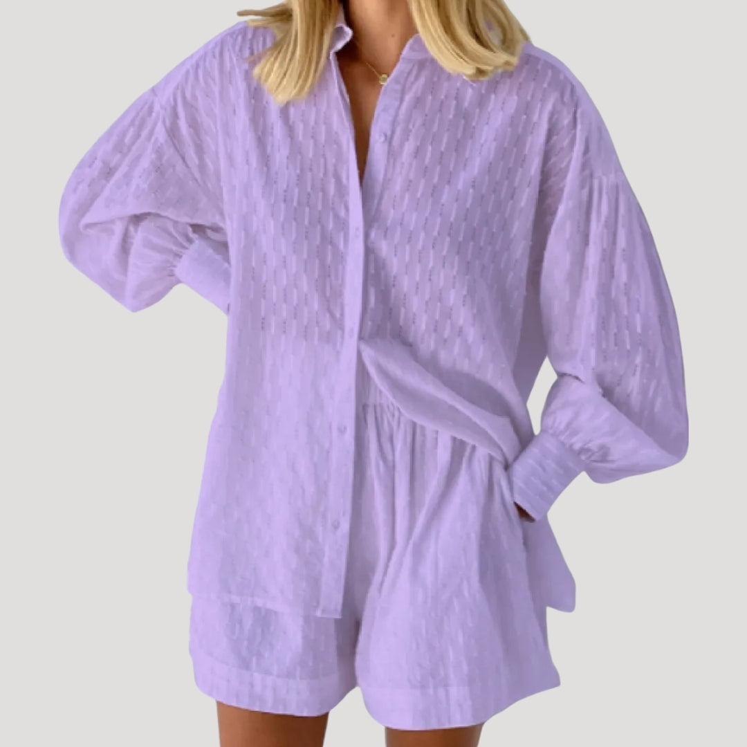 Dam matchande tvådelat set med skjorta och shorts