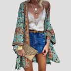 Dam Kimono Lång Mönstrad Öppen Långärmad Boho Cardigan