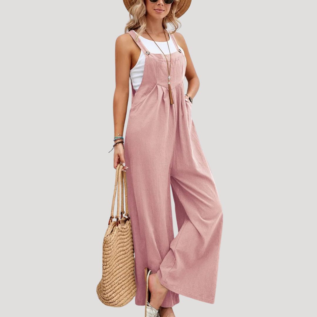 Dam jumpsuit linne hängslen vid passform stilren modern