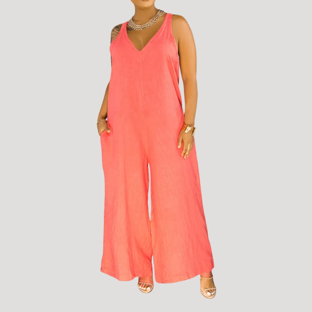 Dam jumpsuit byxdress i linne med vida ben