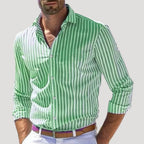Herr linne skjorta randig slim fit långärmad klassisk stil