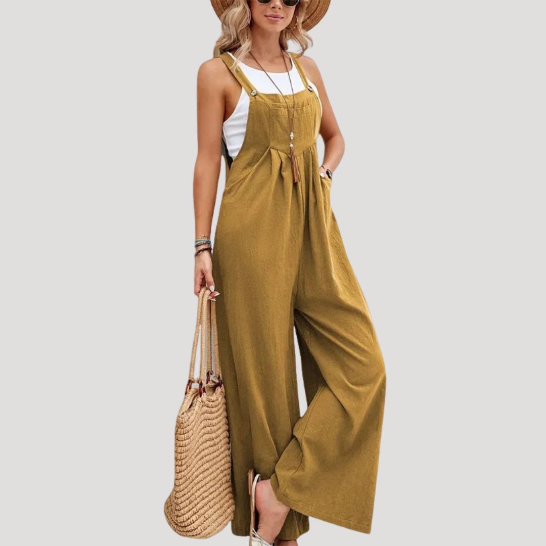 Dam jumpsuit linne hängslen vid passform stilren modern