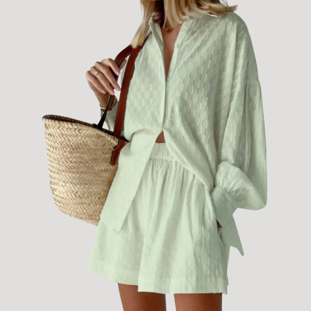 Dam matchande tvådelat set med skjorta och shorts