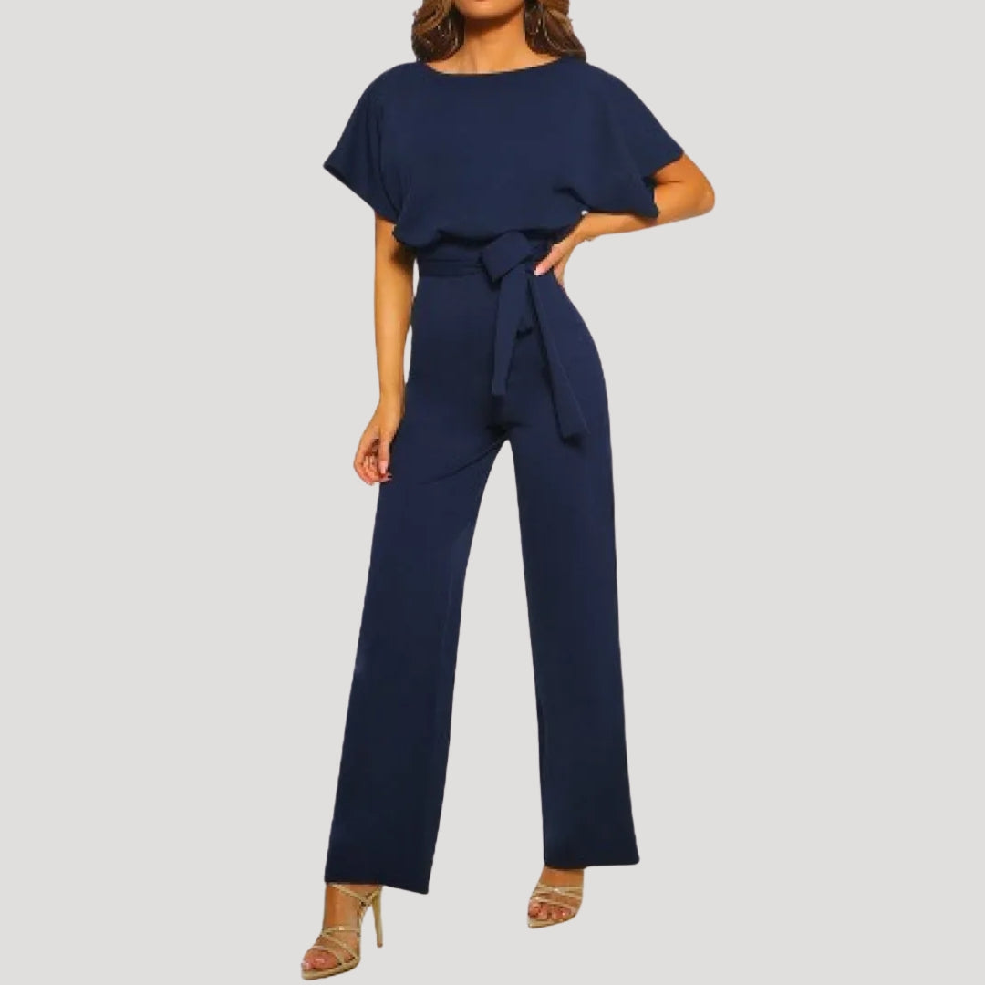 Dam jumpsuit kort ärm knytmidja vida ben elegant stil