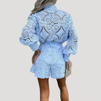 Dam långärmad spets playsuit med knappar