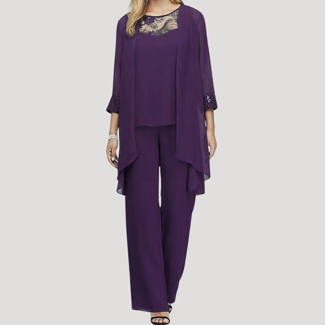 Dam tvådelat set med byxor och spets
